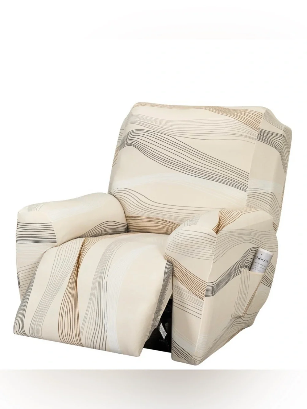Lazy Boy Recliner Furniture Slipcover Wavy Geometric Print - Cream Brown